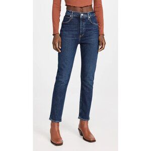 AGOLDE Riley Long High Rise Straight Jeans size 27 stretch button fly dark wash